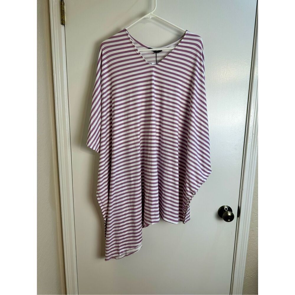 Yana K NWT size One Size asymmetrical V neck top - purple white poncho style